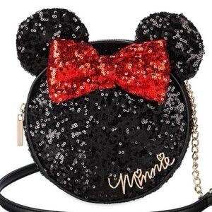 Sequins Minnie Mouse Crossbody Bag with Red Sequins Bow NWT